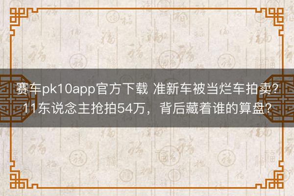 赛车pk10app官方下载 准新车被当烂车拍卖？11东说念主抢拍54万，背后藏着谁的算盘？